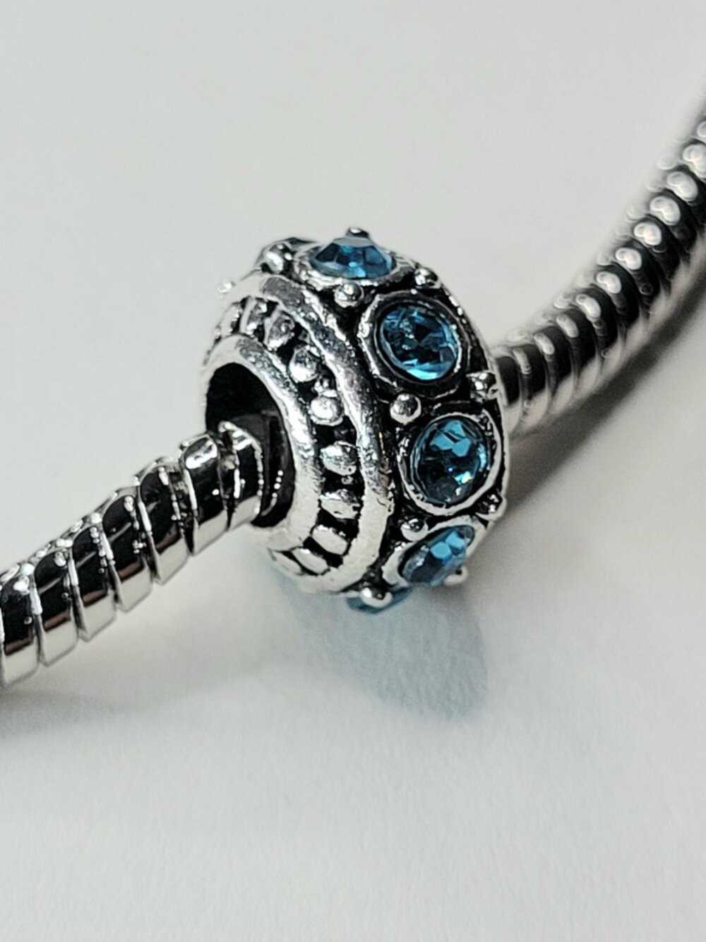 NWT For Pandora Charm Bracelets Blue Rhinestone And Silver Color Large Hole Bead